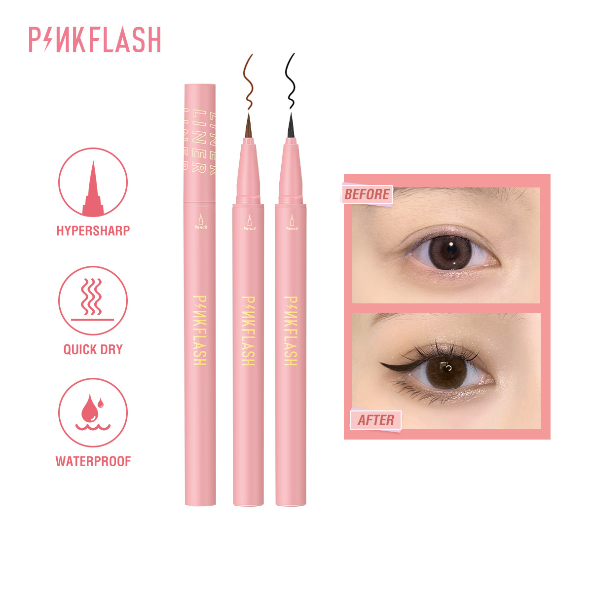 Waterproof Liquid Eyeliner Pen - PINKFLASH Pensil Eyeliner Cair Hitam Tahan