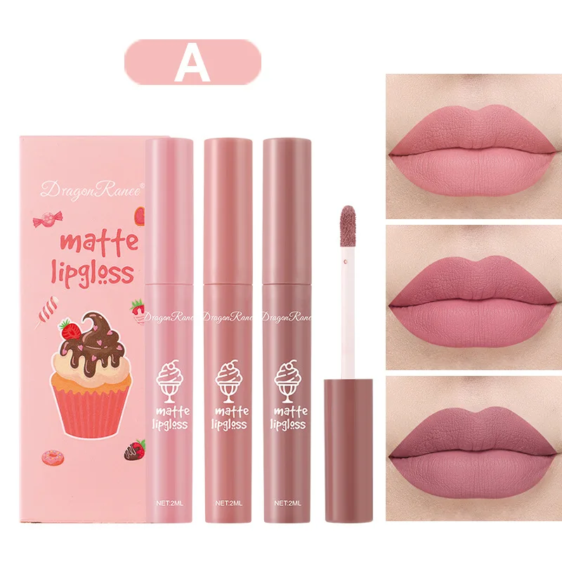 3 Buah/Set Lipstik Cair Nude M - Matte Velvet Lip Tint Long Lasting ulasan dan harga