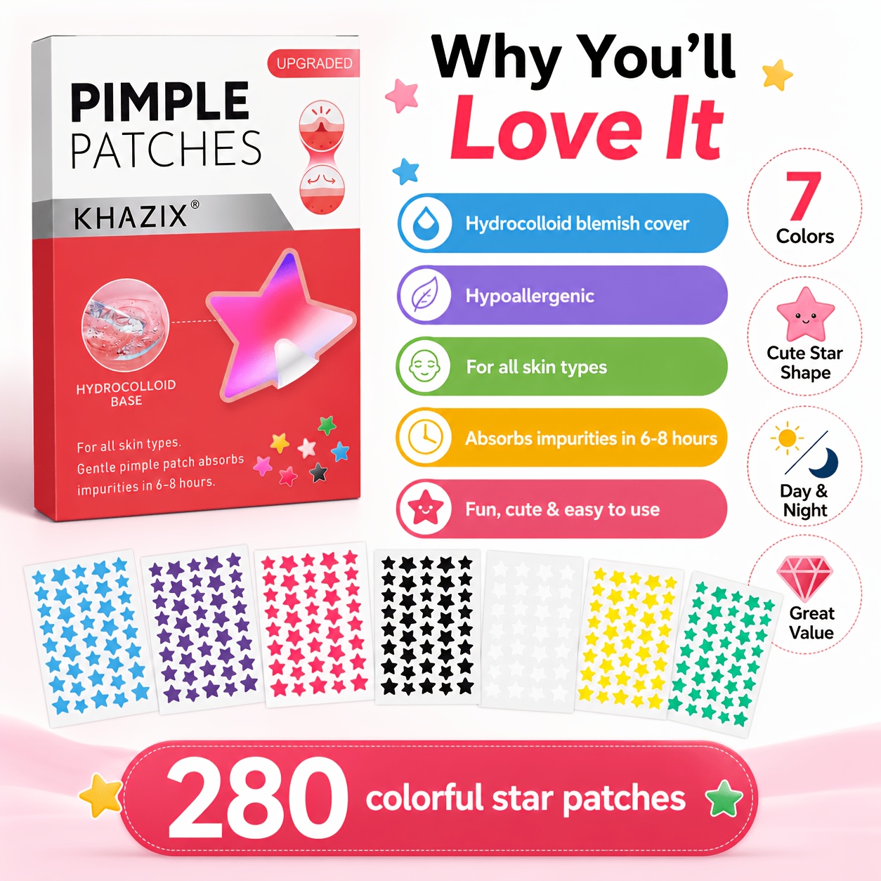 280pcs Star Pimple Patches, 7  - Hydrocolloid Pimple Patch ulasan dan harga